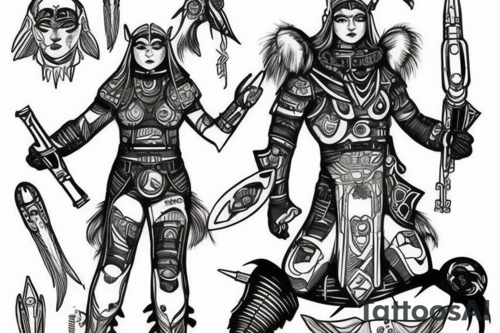 Futuristic space Viking about to go to war tattoo idea