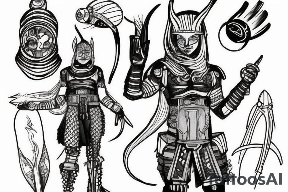 Futuristic space Viking about to go to war tattoo idea