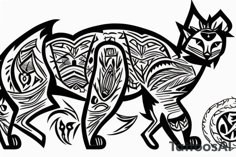 walking lynx with forest and mountains on the back tattoo idea
