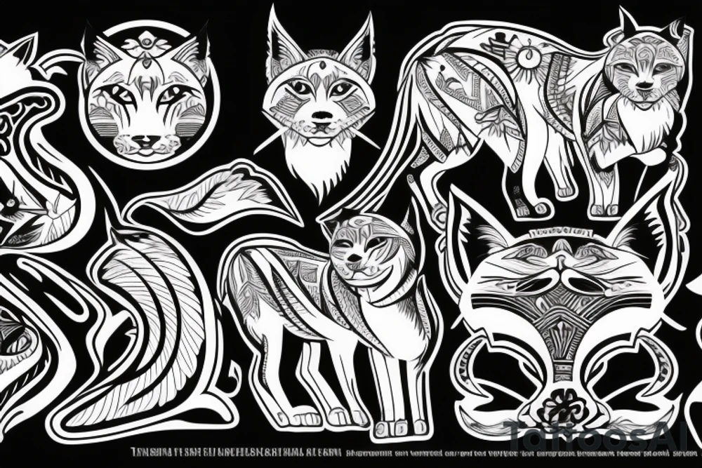 walking lynx with forest and mountains on the back tattoo idea