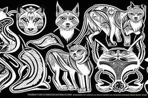 walking lynx with forest and mountains on the back tattoo idea
