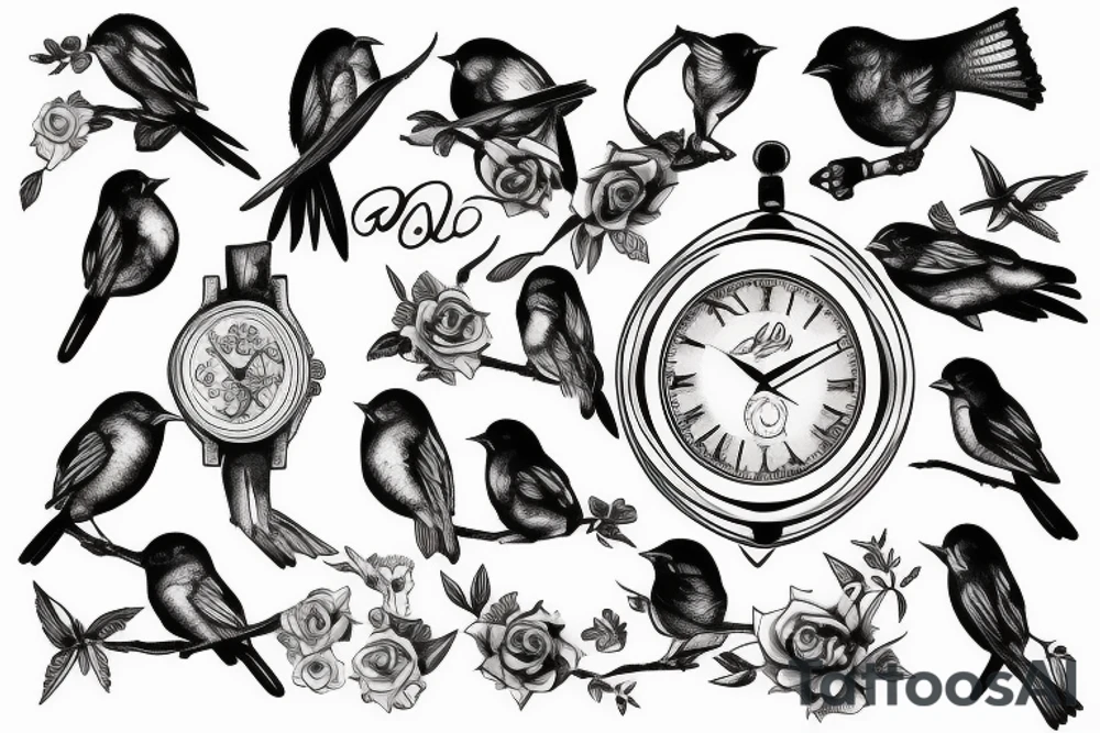 Bird carrying a watch tattoo idea