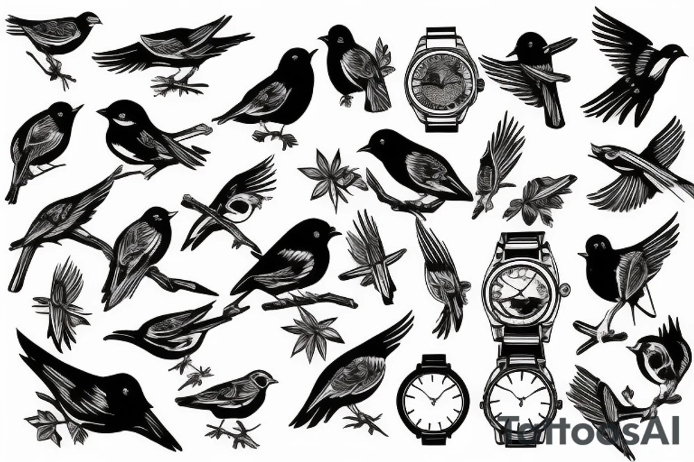 Bird carrying a watch tattoo idea