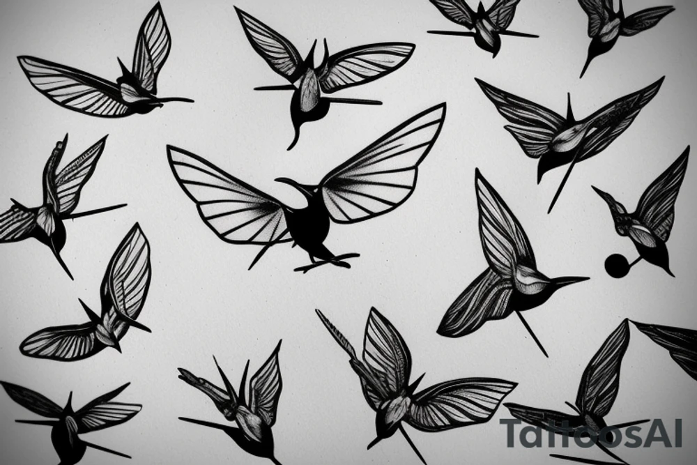 Colibri avec dans la queue la lettre L et C tattoo idea