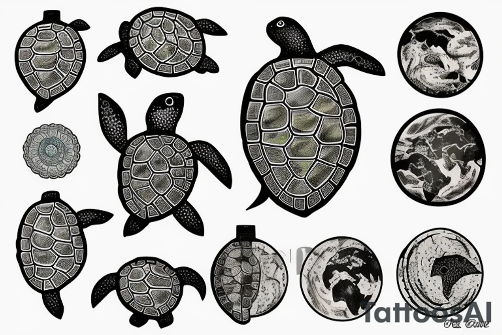sea turtle with earth map on its shell tattoo idea