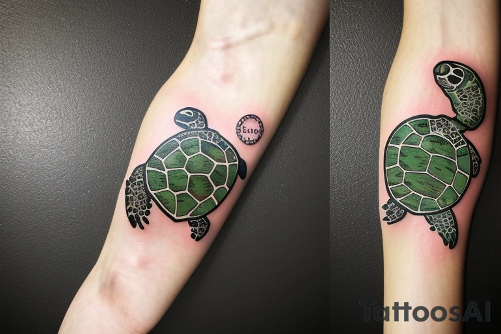 sea turtle with earth map on its shell tattoo idea