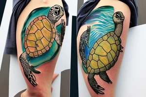 sea turtle with an earth map on its shell tattoo idea