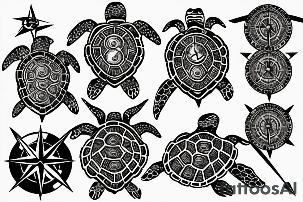 sea turtle with a compass on its shell tattoo idea