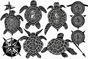 sea turtle with a compass on its shell tattoo idea