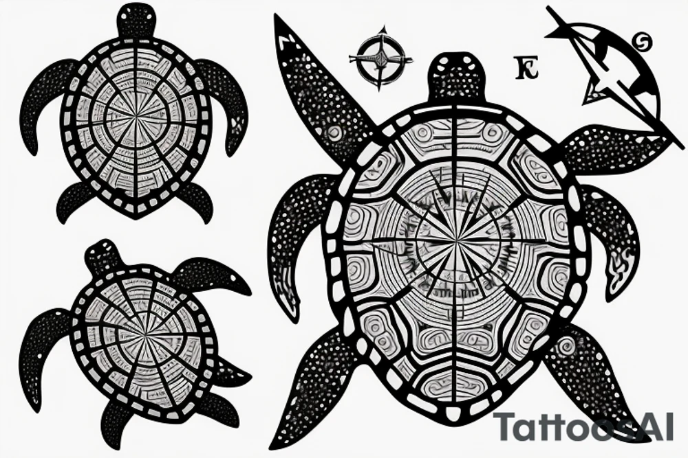 sea turtle with a compass on its shell tattoo idea