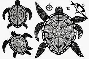 sea turtle with a compass on its shell tattoo idea