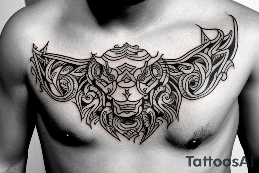 Bull head tattoo on a chest for man tattoo idea