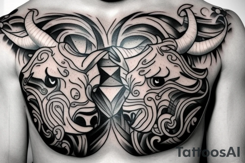 Bull head tattoo on a chest for man tattoo idea