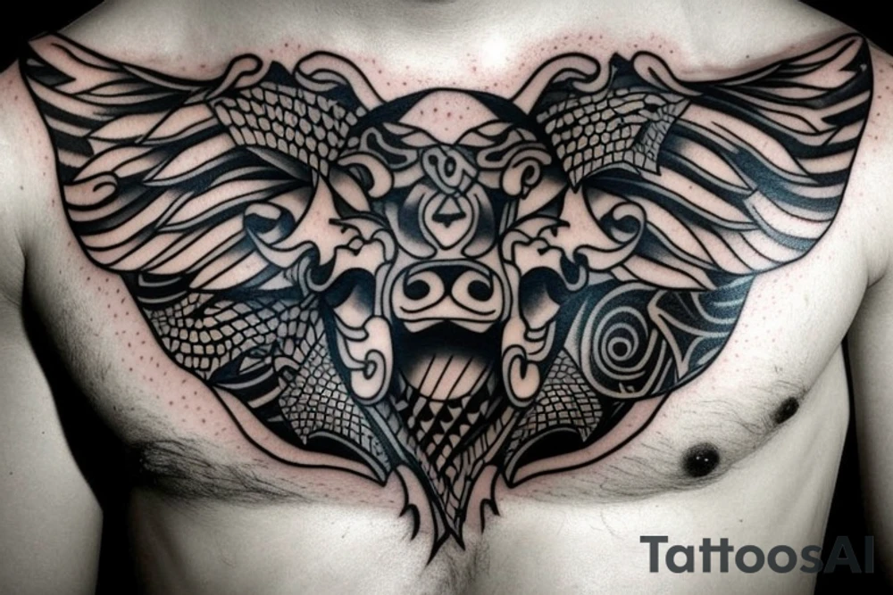 Bull head tattoo on a chest for man tattoo idea