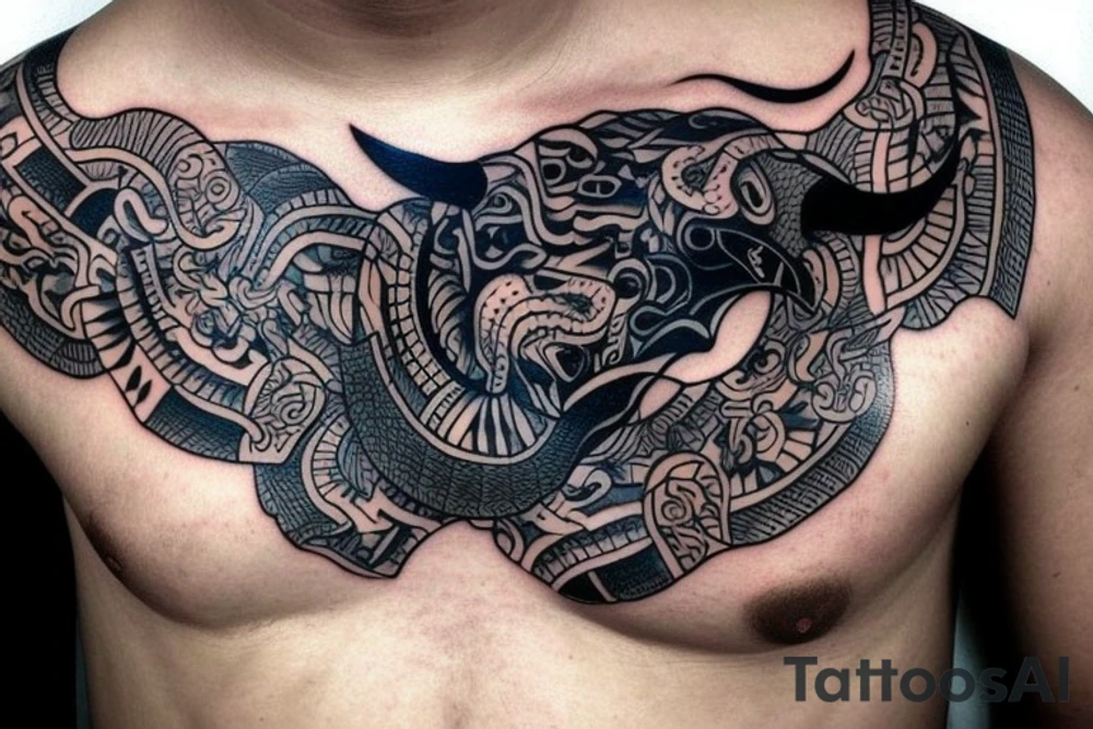 Bull head tattoo on a chest for man tattoo idea