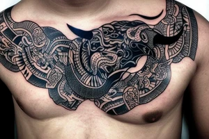 Bull head tattoo on a chest for man tattoo idea