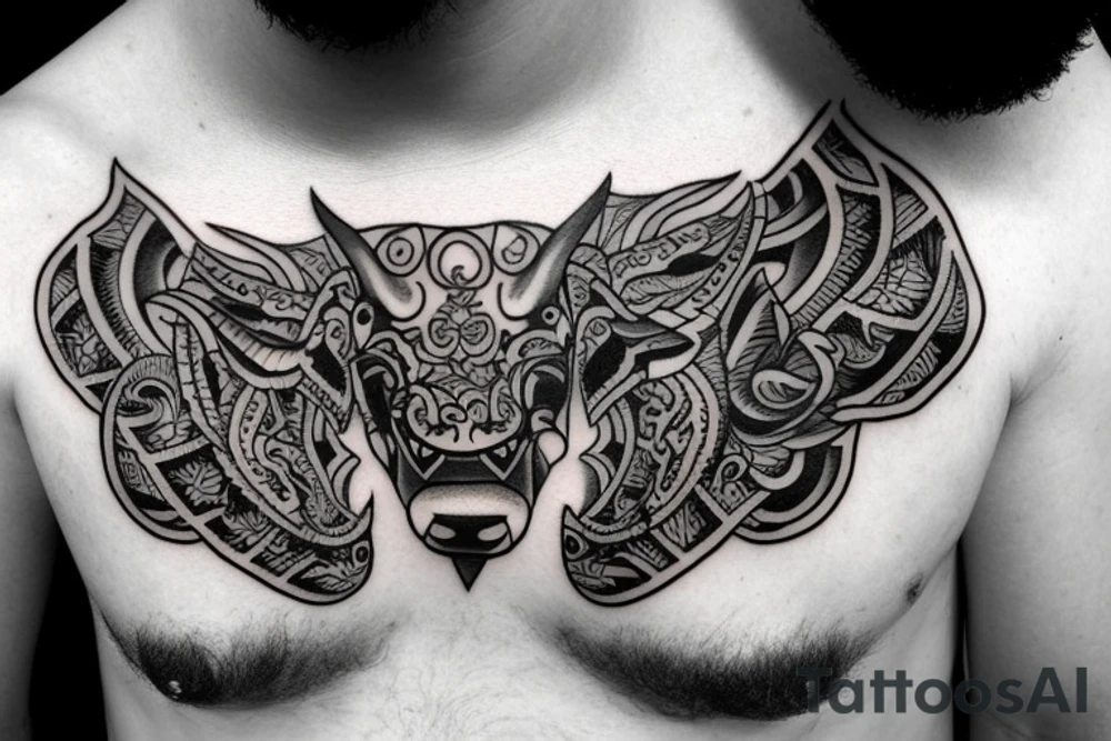 Bull head tattoo on a chest for man tattoo idea Bull head tattoo on a chest for man tattoo idea