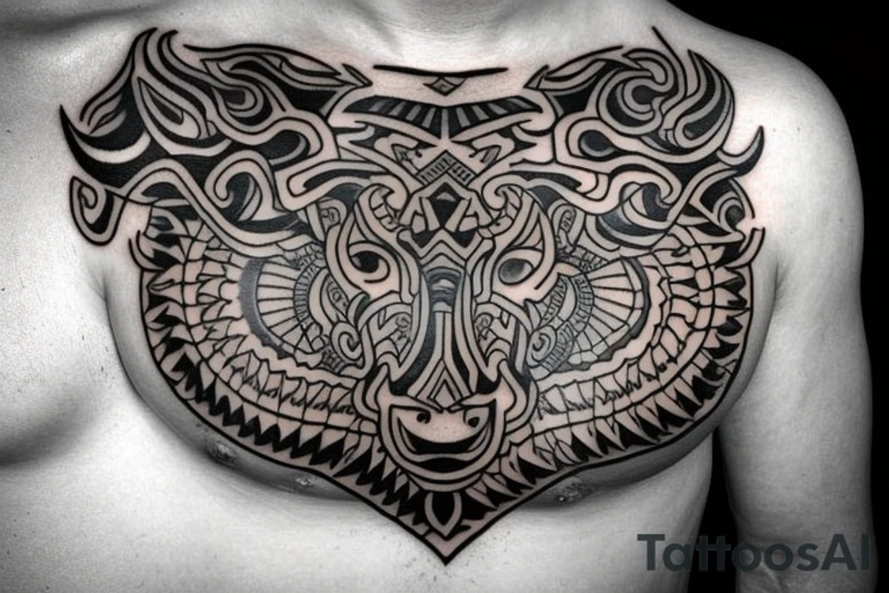 Bull head tattoo on a chest for man tattoo idea