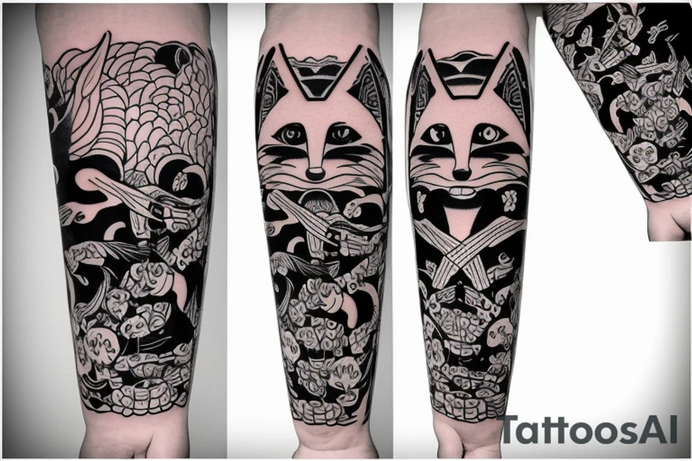 Kitsune Japanese mask sleeve tattoo idea