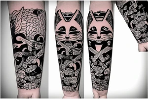 Kitsune Japanese mask sleeve tattoo idea