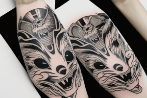 Kitsune Japanese mask sleeve tattoo idea