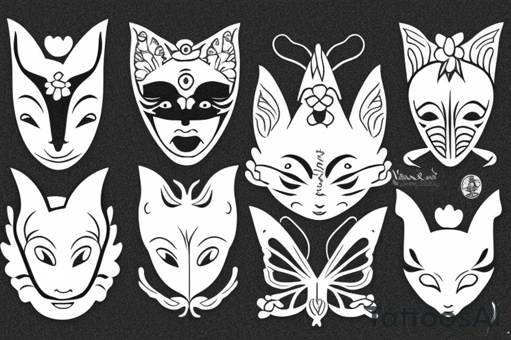 Kitsune Japanese mask with a butterfly tattoo idea