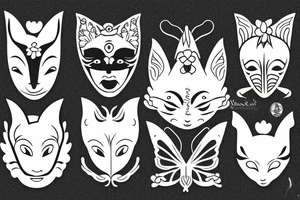 Kitsune Japanese mask with a butterfly tattoo idea