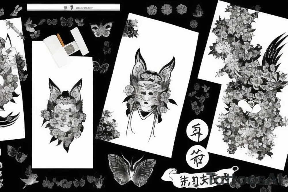 Kitsune Japanese mask with a butterfly tattoo idea