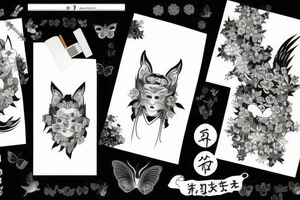 Kitsune Japanese mask with a butterfly tattoo idea