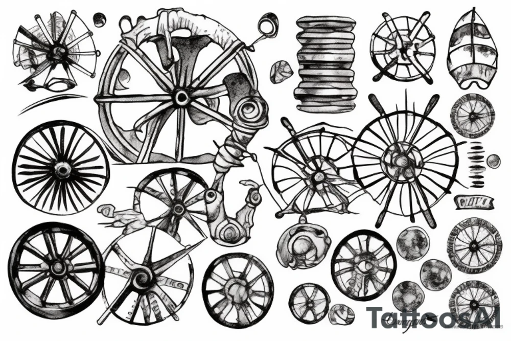 Ship’s wheel with low tide imagery tattoo idea