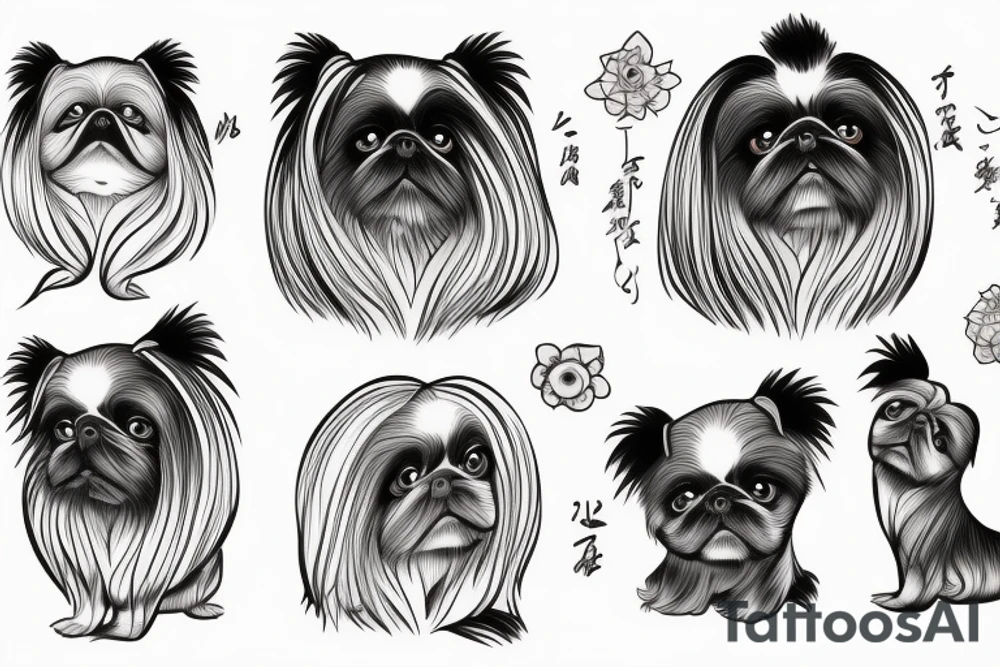 Old Chinese lady Pekingese dog tattoo idea