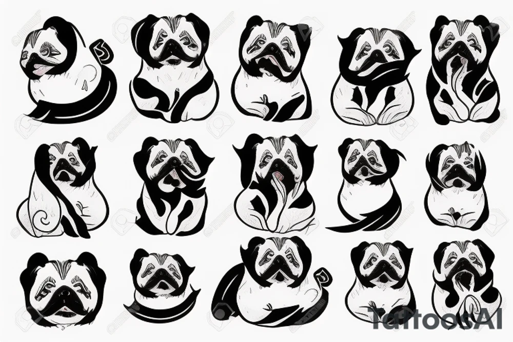 Old Chinese lady hugs Pekingese dog tattoo idea