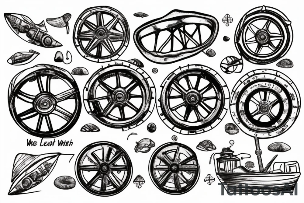Ship’s wheel washed up on low tide beach tattoo idea