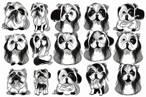 Old Chinese lady hugs Pekingese dog tattoo idea