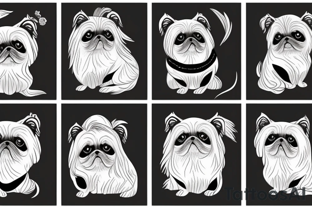 Old Chinese lady pets a Pekingese dog tattoo idea