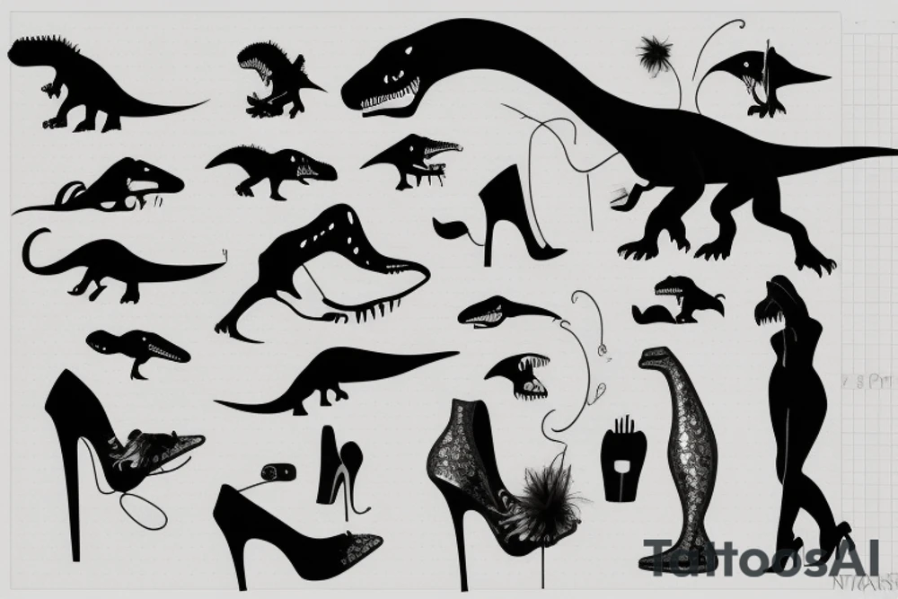 Sexy Tyrannosaurus rex wearing high heels tattoo idea