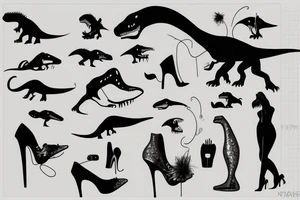 Sexy Tyrannosaurus rex wearing high heels tattoo idea