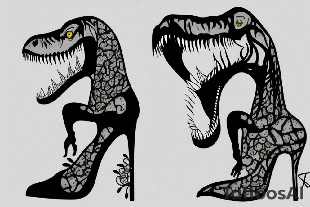 Sexy Tyrannosaurus rex wearing high heels tattoo idea