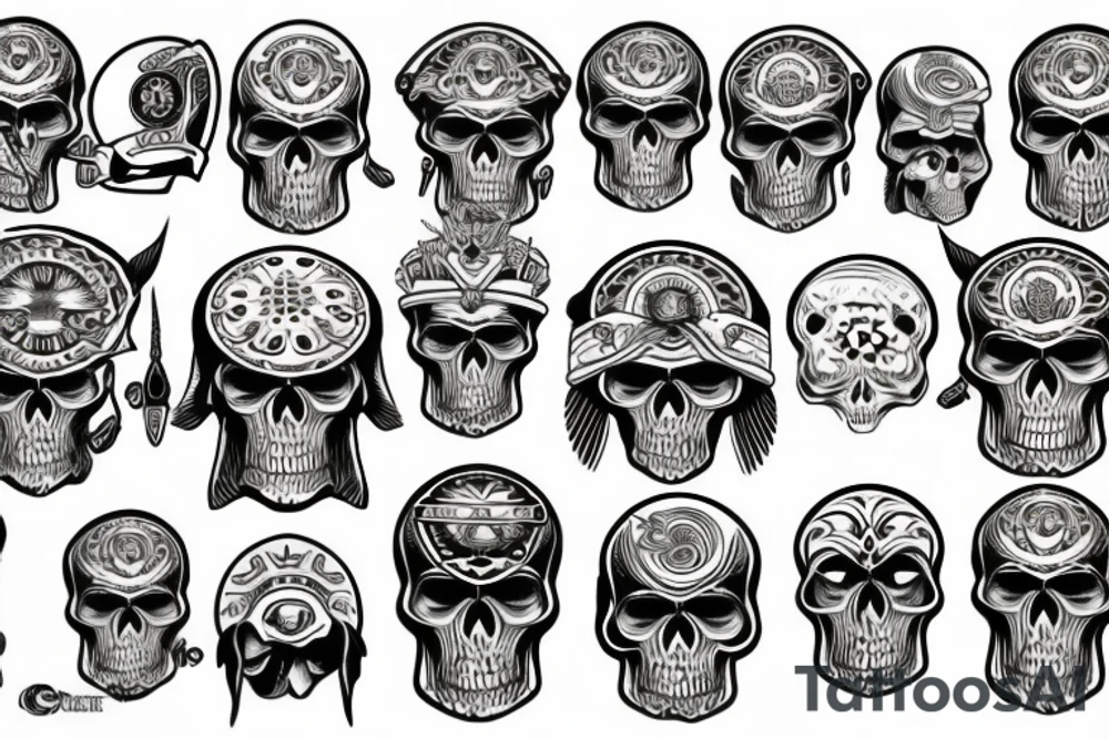 Skull with third eye and german helmet tattoo idea