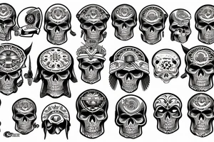 Skull with third eye and german helmet tattoo idea
