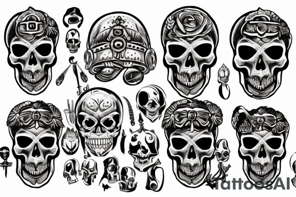 Skull with third eye and german helmet tattoo idea