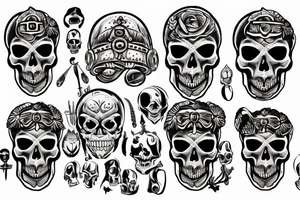 Skull with third eye and german helmet tattoo idea