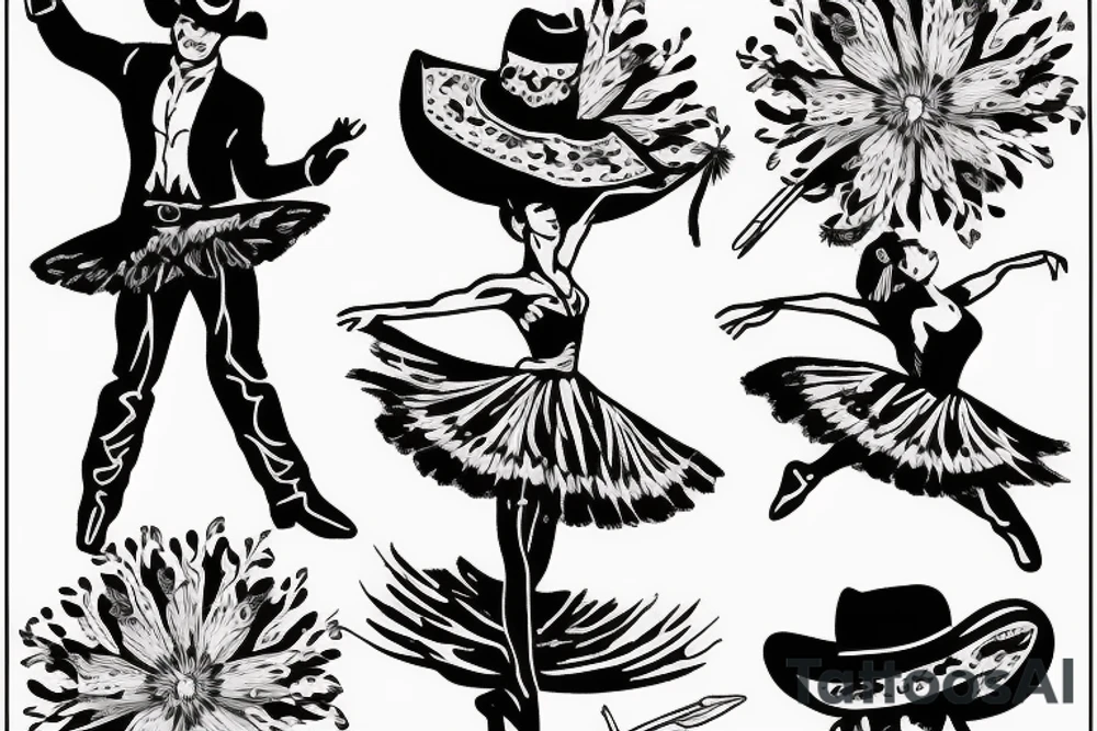 Cowboy dancing with ballerina tattoo idea