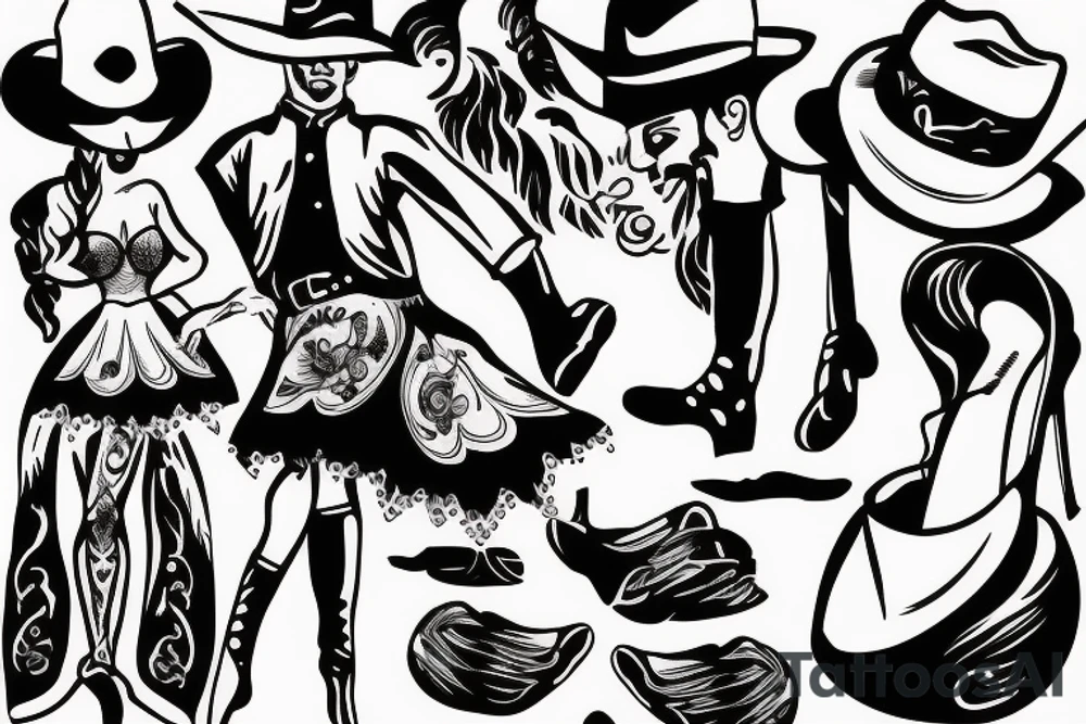 Cowboy dancing with ballerina tattoo idea