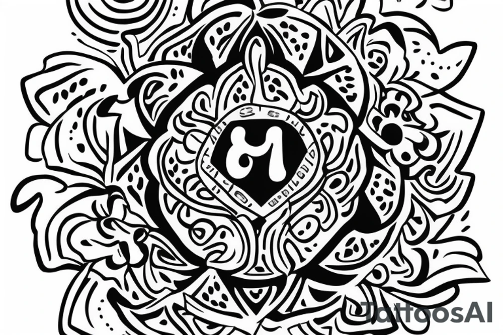 lotto flower with a disguised letter N - very minimalistic - the Om can be added as well tattoo idea