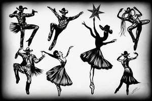 Cowboy dancing with ballerina tattoo idea