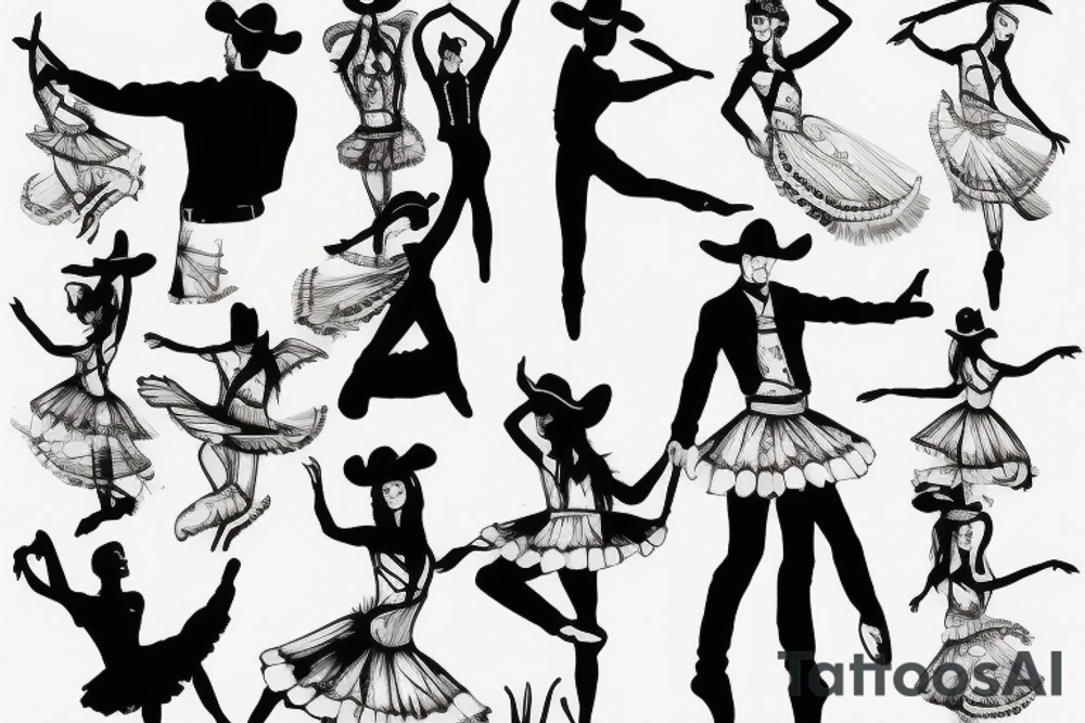 Cowboy dancing with ballerina tattoo idea