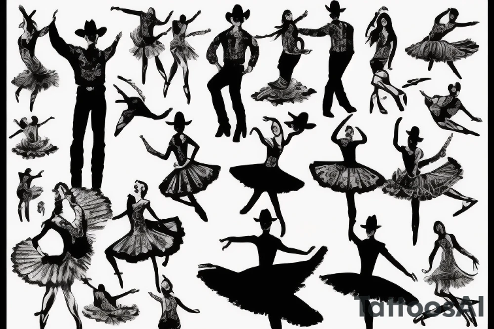 Cowboy dancing with ballerina tattoo idea