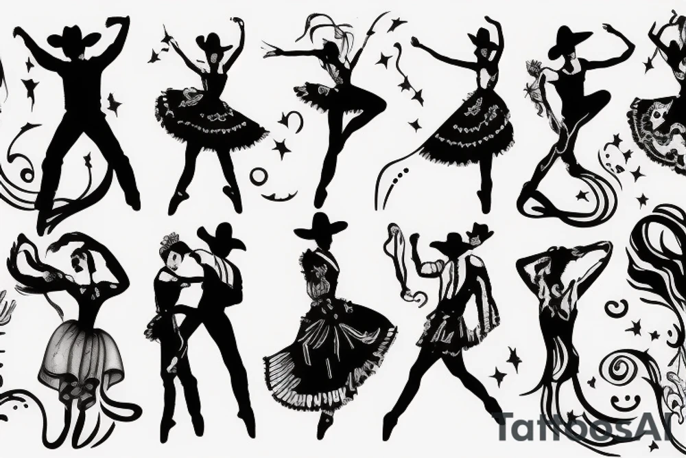 Cowboy dancing with ballerina tattoo idea