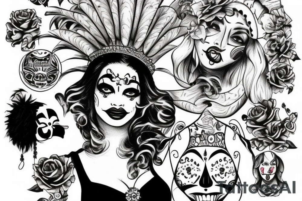 Chicano style clownngirl with a jester hat tattoo idea